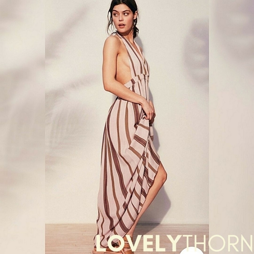 OUT FROM UNDER // urban outfitters sexy-chic stripe halter plunge low back dress